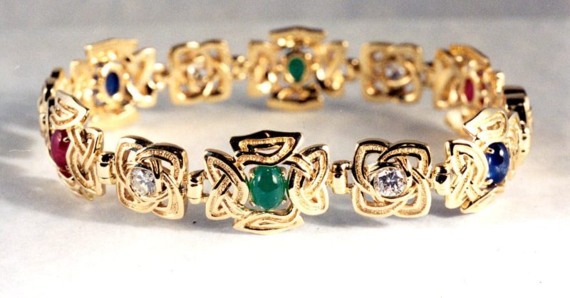 Celtic Open Knot Bracelet with stones in 18K by George Postgate