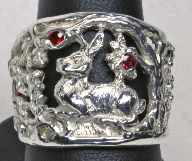 sterling silver rabbit in the woods ring