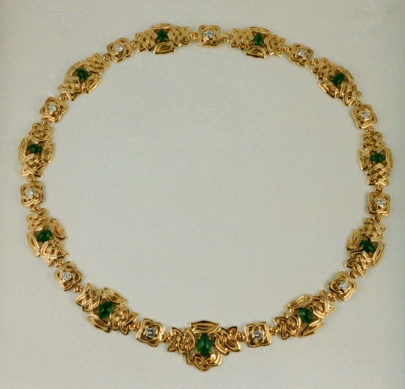 Gold Celtic Choker in 18K with Emeralds and Diamonds Custom Order Only