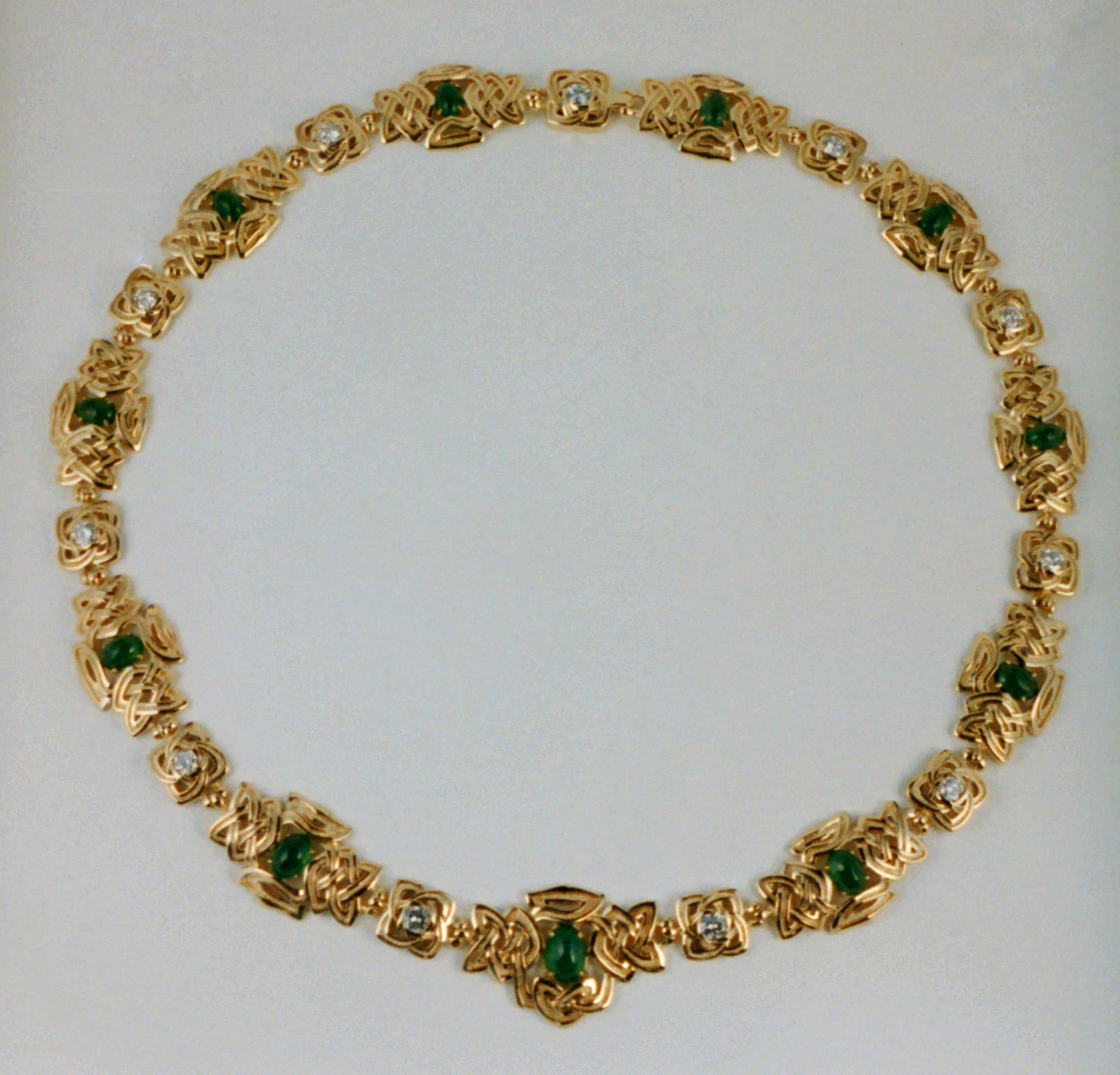 Celtic emerald and diamond 18K, open knot-work choker, designed and hand made by, George Postgate
