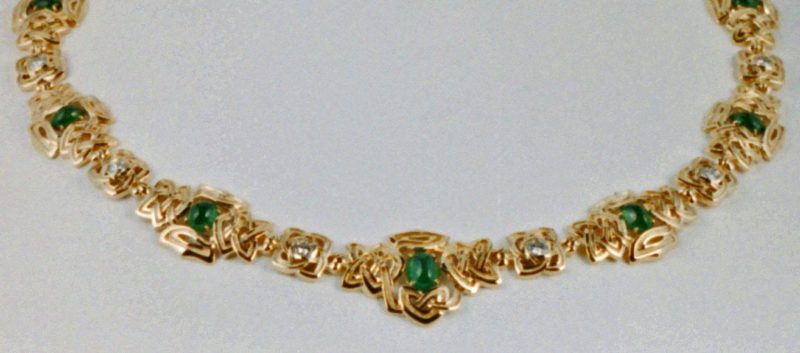 Emerald diamond 18K Celtic open knot-work choker by Postgate