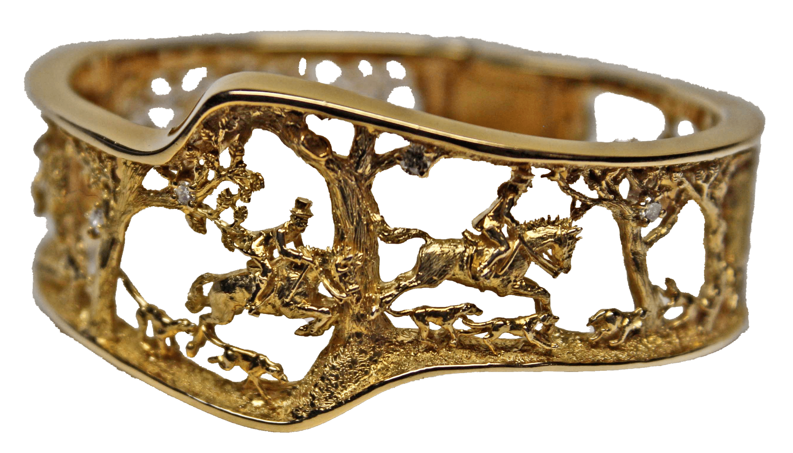 An Equestrian Hunt Bracelet in 18K and diamonds, hand made by George Postgate.