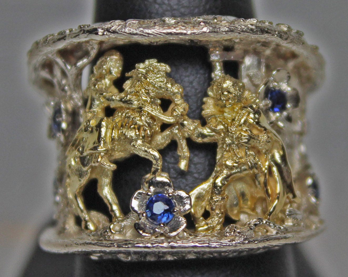 Beauty and the Beast ring by George Postgate The Beast gentles the startled horse as he reminds Beauty of her promise to return.