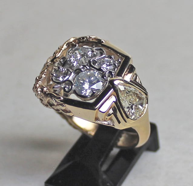 Diamond Deco and Celtic hounds half and half ring by George Postgate