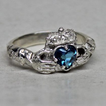 medieval Irish Claddagh ring with blue topaz heart in sterling silver by Suzan Postgate