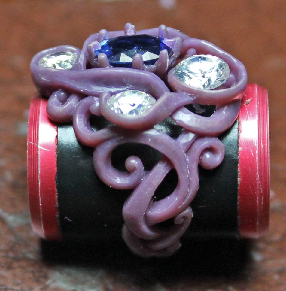 Wax of setting for fine Ceylon sapphire diamond ring by George Postgate