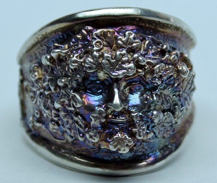 Large Greenman ring in oxidized sterling silver by Suzan Postgate