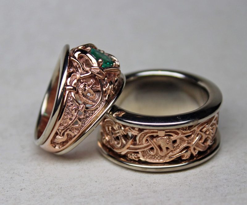 Viking Gripping Beast wedding band set