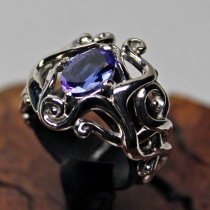 Celtic Nouveau Ring in 14k Palladium White Gold Set with a Natural Tanzanite size 7