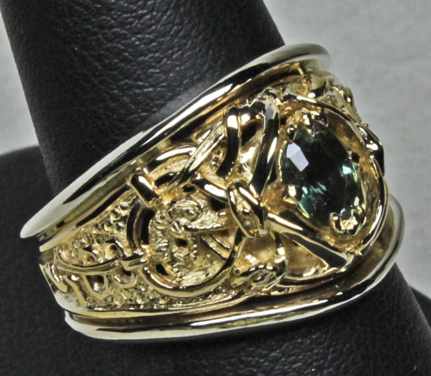 Natural Alexandrite Viking Gripping Beast Ring in White and Yellow Gold Size 7.25