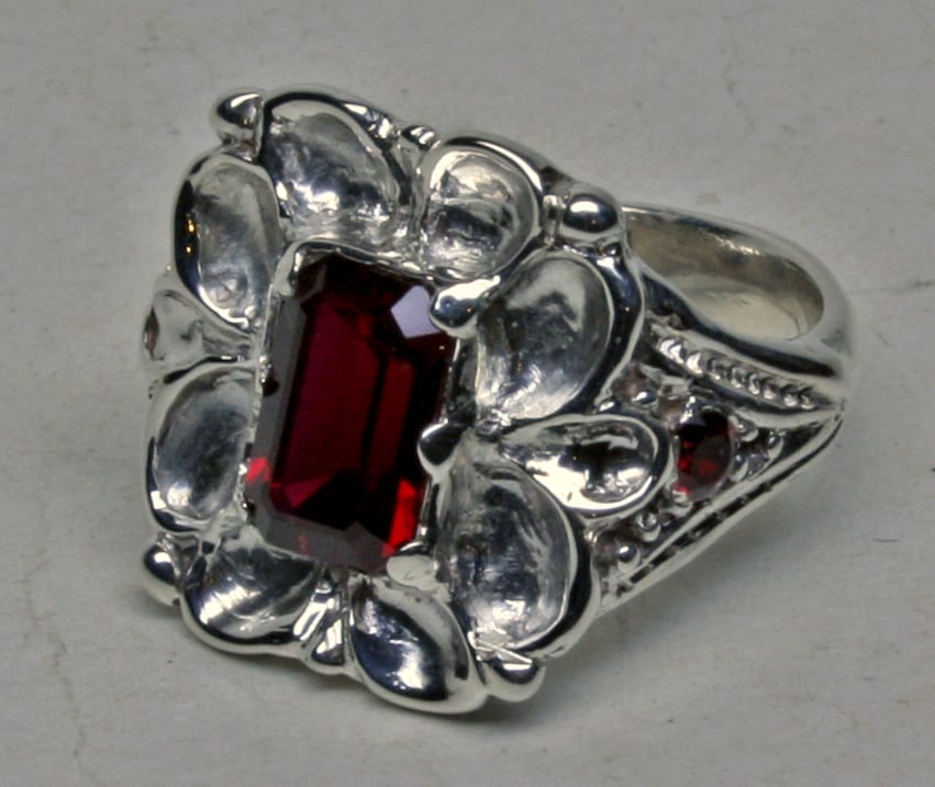 Tudor garnet and ruby rose ring in Sterling silver By Suzan Postgate