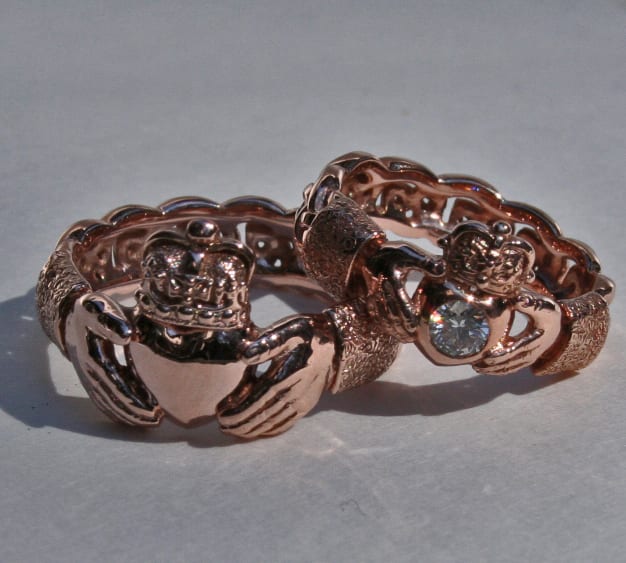 Irish claddagh rings in rose gold by George Postgate