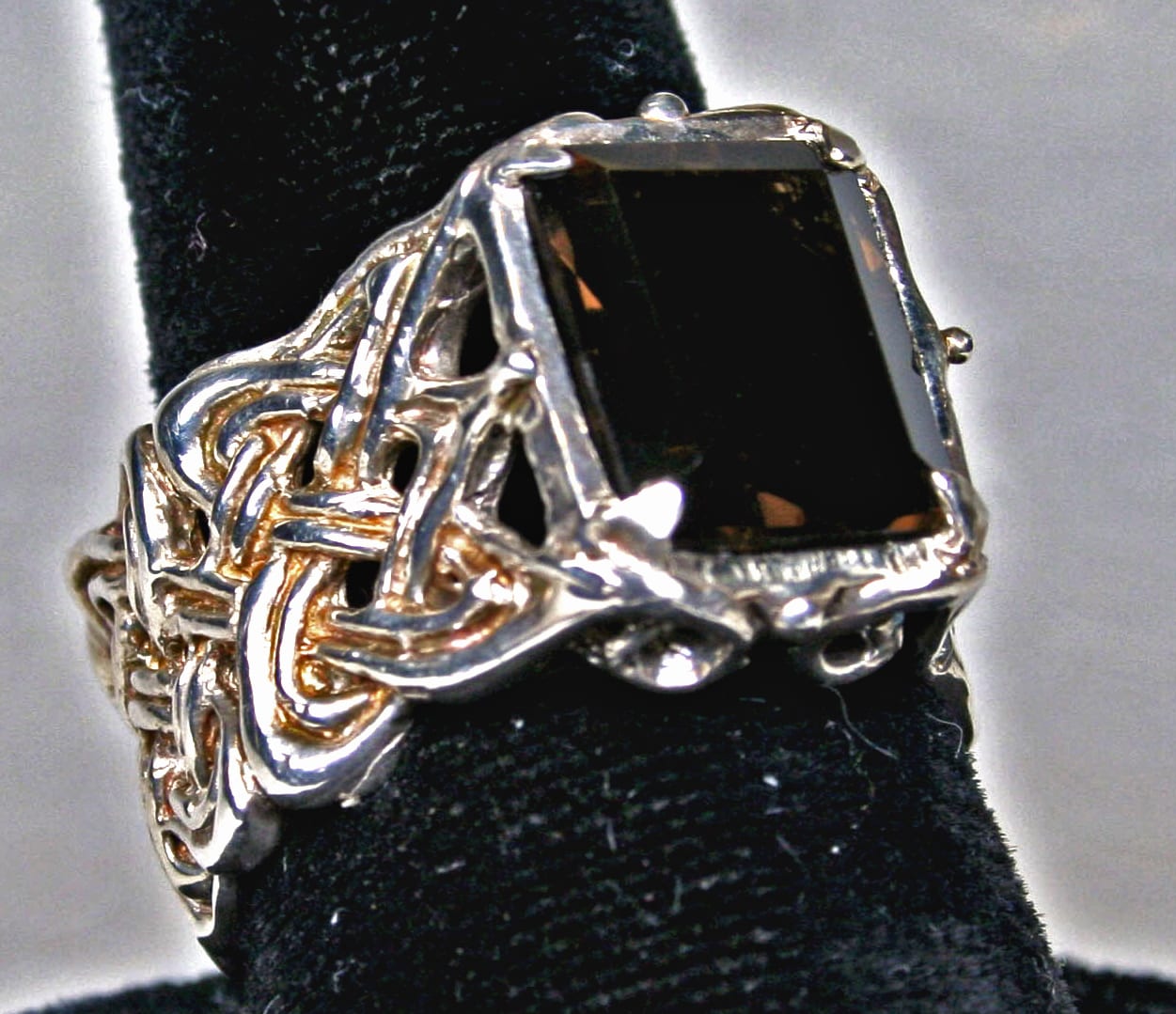 Smoky citrine Celtic knot mans ring in sterling silver by Suzan Postgate