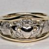 Irish Claddagh Ring 14K with Celtic Knot Work Band, in white and yellow gold