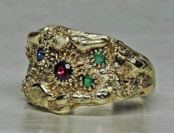 Tide Pool Ring in 14K With Emeralds, Ruby, Sapphire, Crabs, Starfish; And A Few Other Sea Critters Size 8.5
