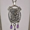 Scottish Art Nouveau Thistle Pendant in sterling silver with three amethyst briolettes