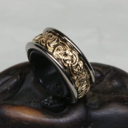 Celtic Knot Ring in Two Colors 18k Yellow, and 14K white Palladium Gold