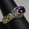 Celtic Zoomorphic Cats, Amethyst, and Diamonds Ring; in 14k Yellow Gold. Size 6 3/4