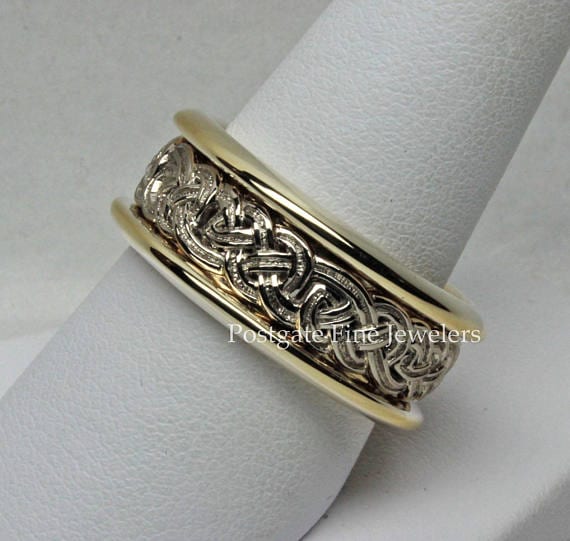 Celtic Eternity Knot band in 14K white and 14K yellow gold by George Postgate