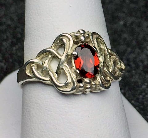 Celtic Garnet knot ring in Sterling silver by Suzan