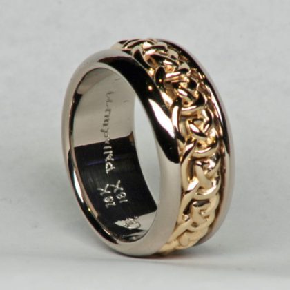 Bi Color band with simple knot center 18k white palladium and 18k yellow golds 4