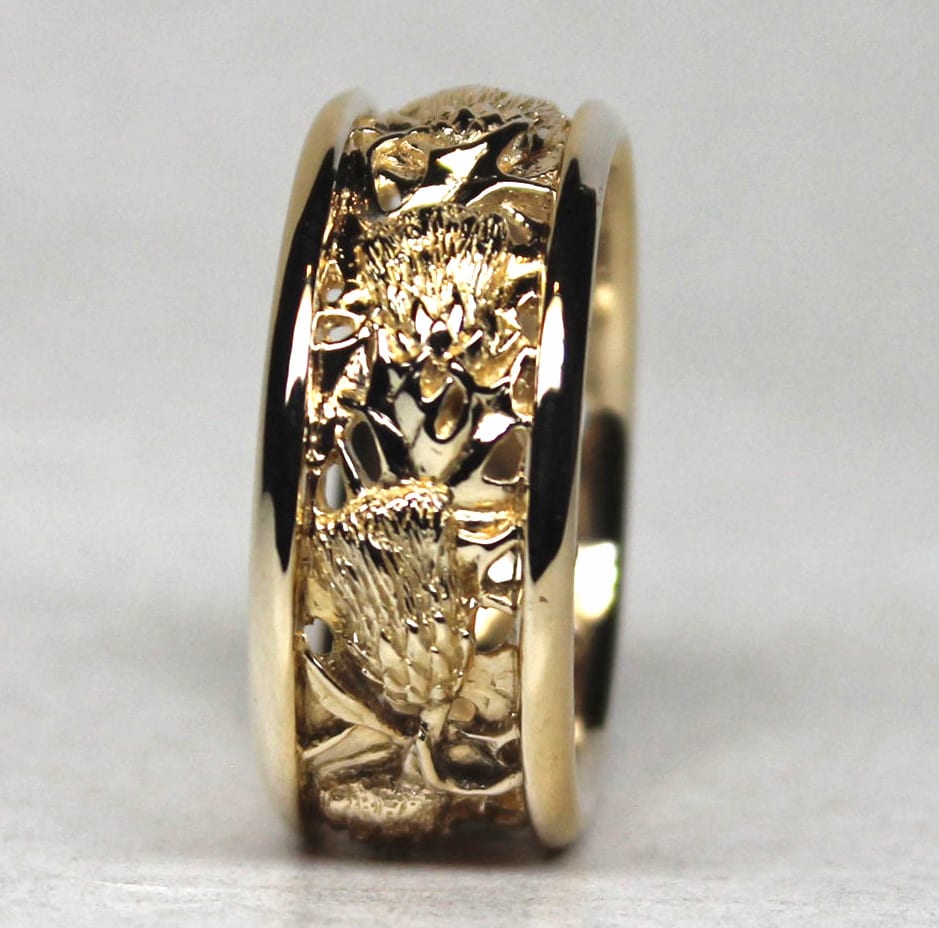 Scottish thistles band in 14K by George Postgate