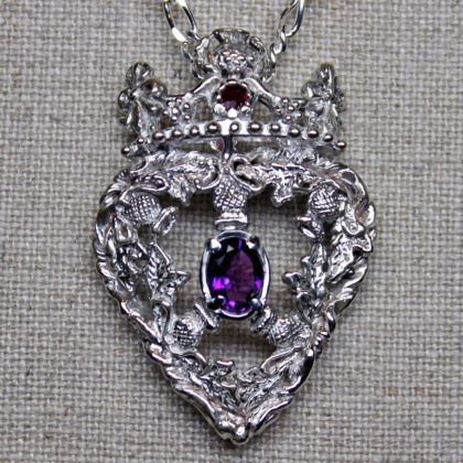 Sterling silver amethyst and ruby Scottish thistle luckenbooth pendant by Suzan Postgate