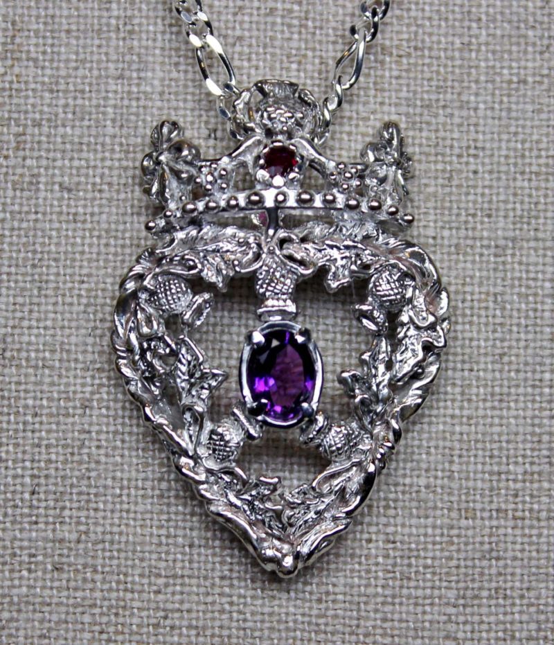 Sterling silver amethyst and ruby Scottish thistle luckenbooth pendant by Suzan Postgate