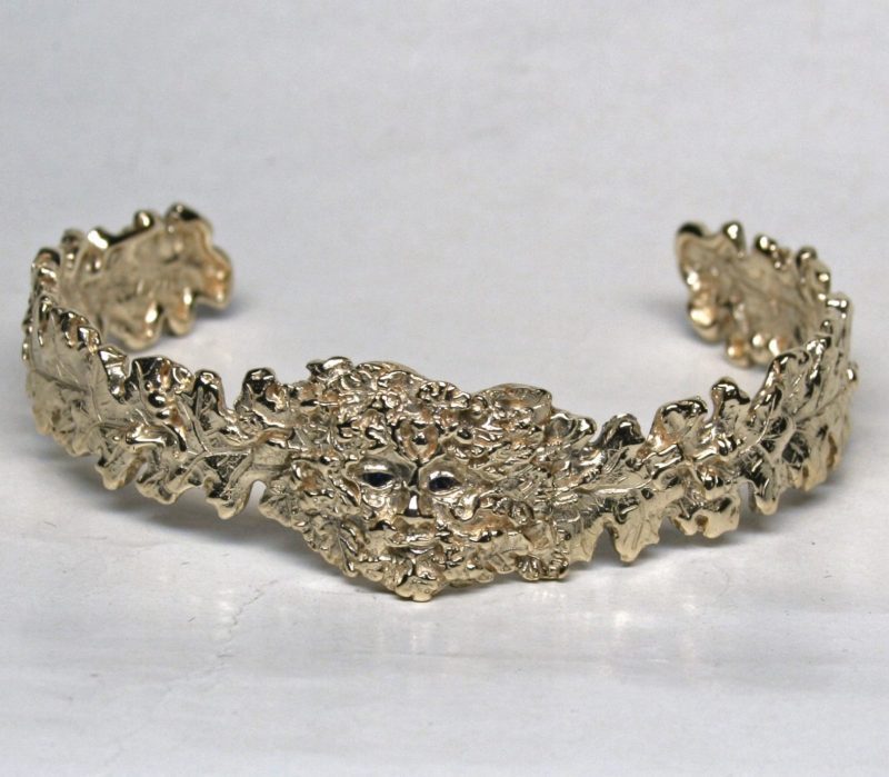 Greenman and oakleaf bracelet in 14K gold by Suzan Postgate