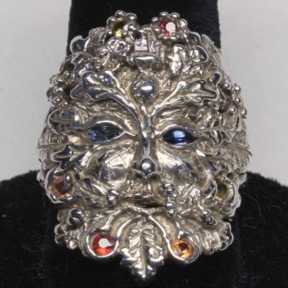 Sapphire Greenman Ring in sterling silver with natural sapphires by Suzan Postgate