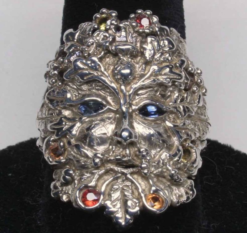 Sapphire Greenman Ring in sterling silver with natural sapphires by Suzan Postgate