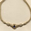 Celtic 14K three stone knot choker with doubled wheat chain by George Postgate.your choice of gold and stones, by George Postate