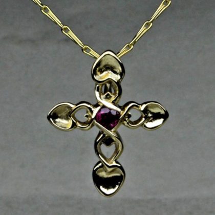 Welsh Love Spoon Celtic Cross with a natural ruby in 14K Gold an original design by Suzan