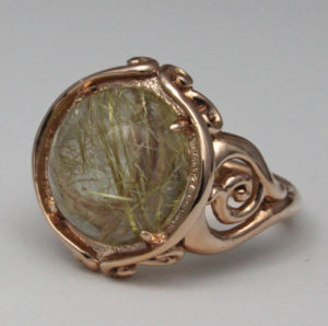 Celtic rutilated quartz ring La Tene style in 14K rose gold