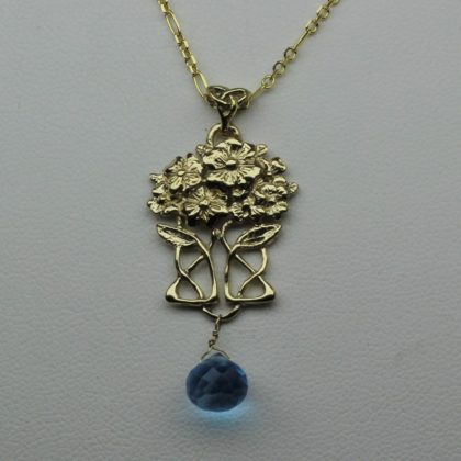 Art nouveau flower pendant blue topaz pendant