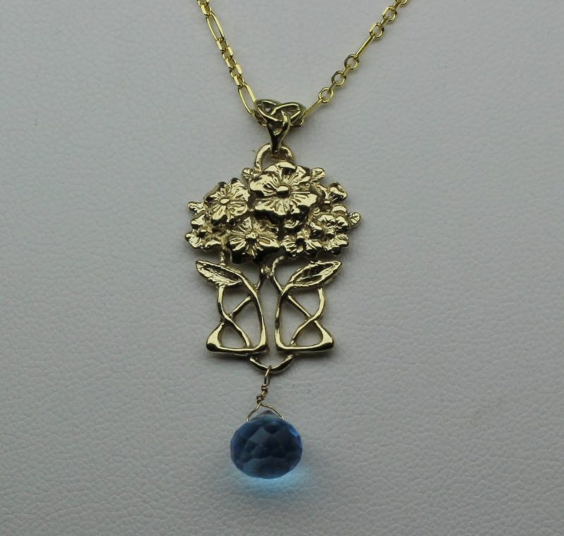 Art nouveau flower pendant blue topaz pendant