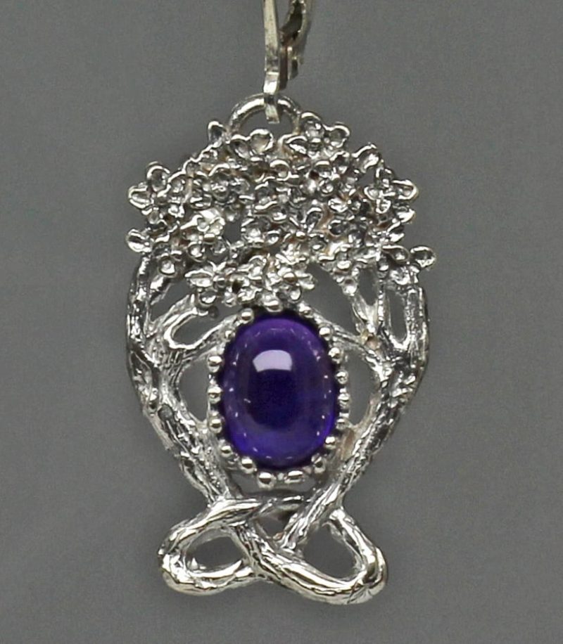 Art nouveau woodland flower amethyst earrings