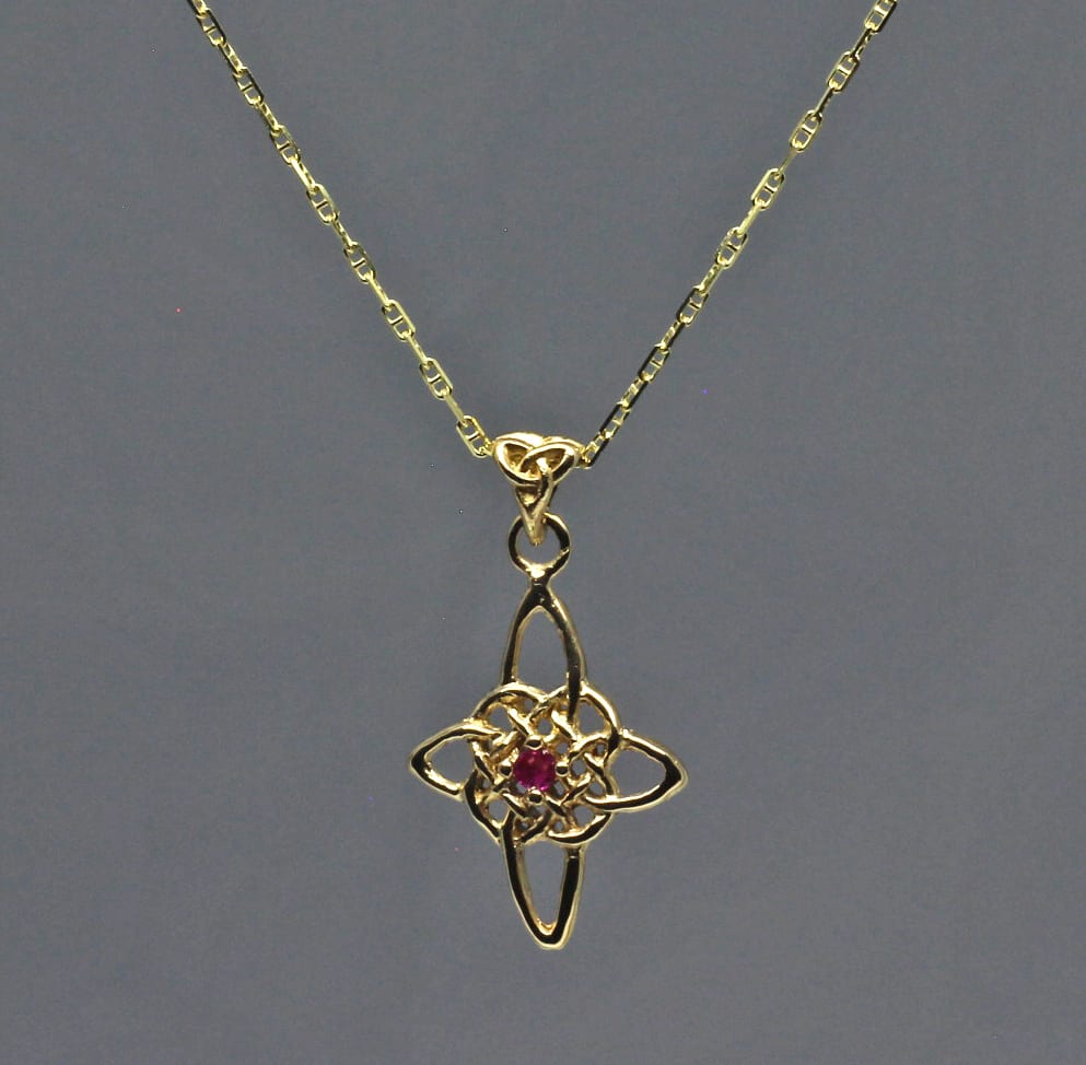 Celtic star knot cross with pink sapphire in 14K by Suzan - Image 3
