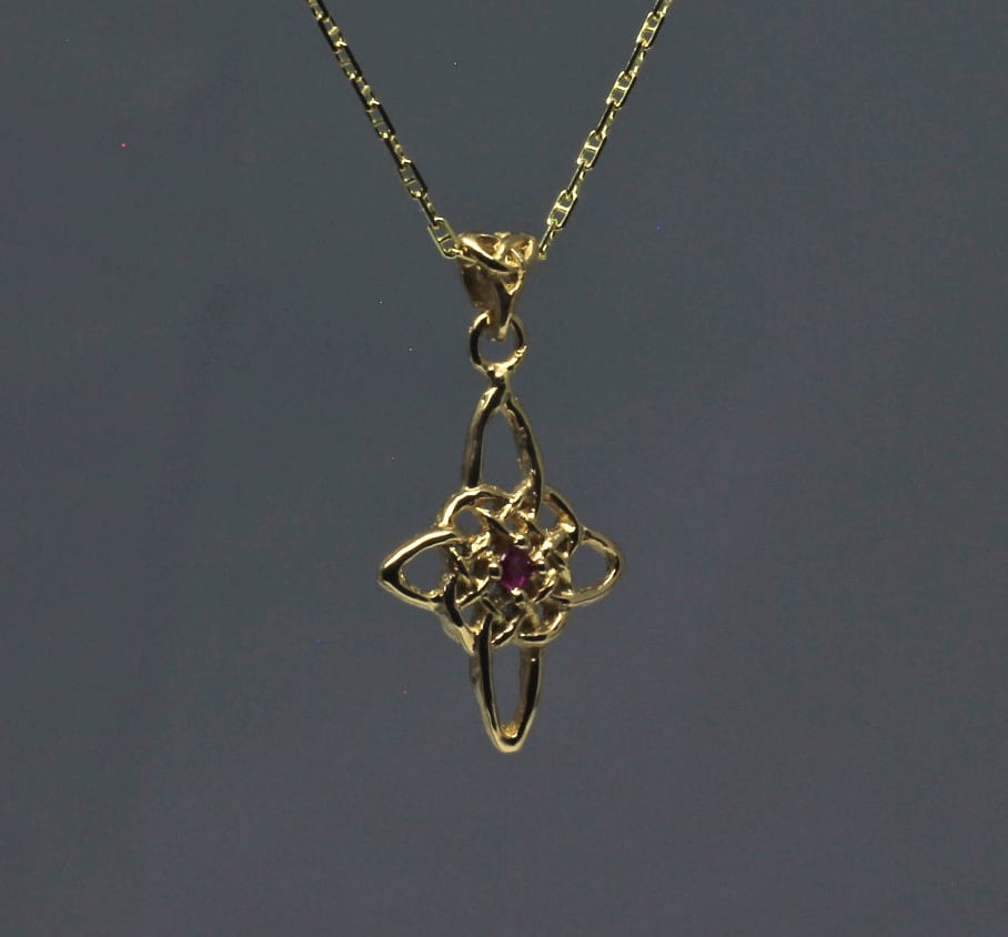 Celtic star knot cross with pink sapphire in 14K by Suzan - Image 2