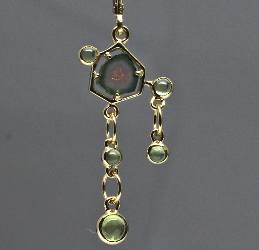 Tourmaline Peridot abstract earrings in 14K gold