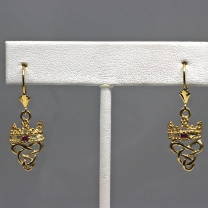 Small Scottish ruby luckenbooth earrings in 14K