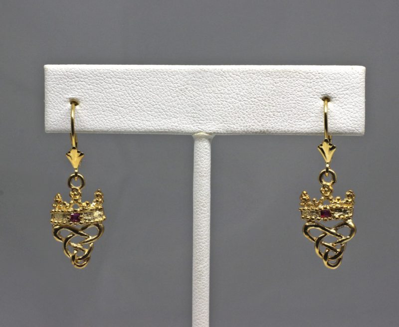 Small Scottish ruby luckenbooth earrings in 14K