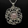 Flower circle rose quartz and pearl pendant