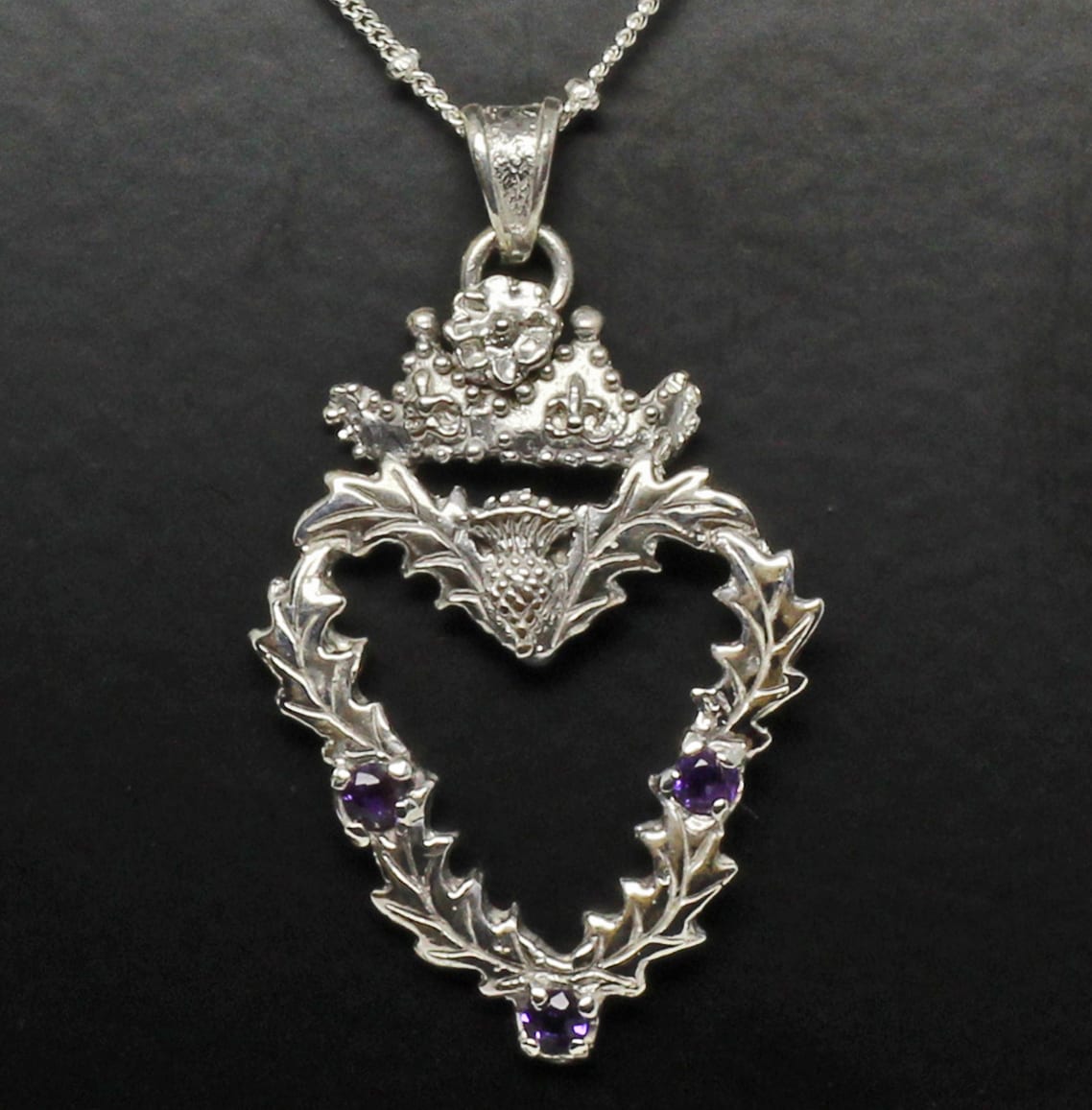 Scottish thistle and amethysts pendant