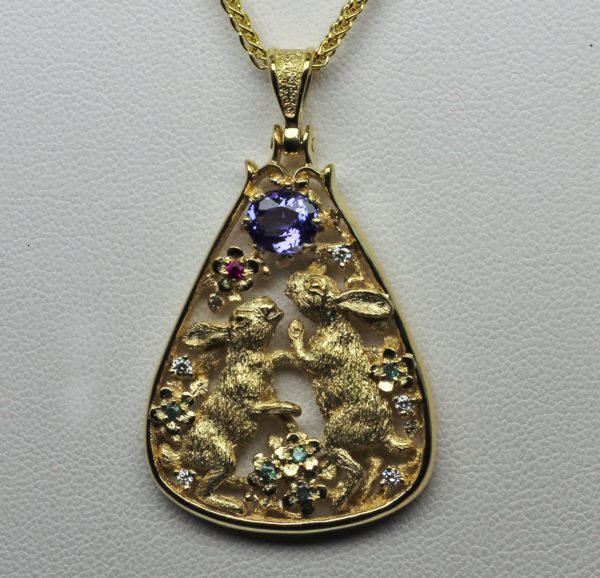 Dancing Bunnies tanzanite pendant