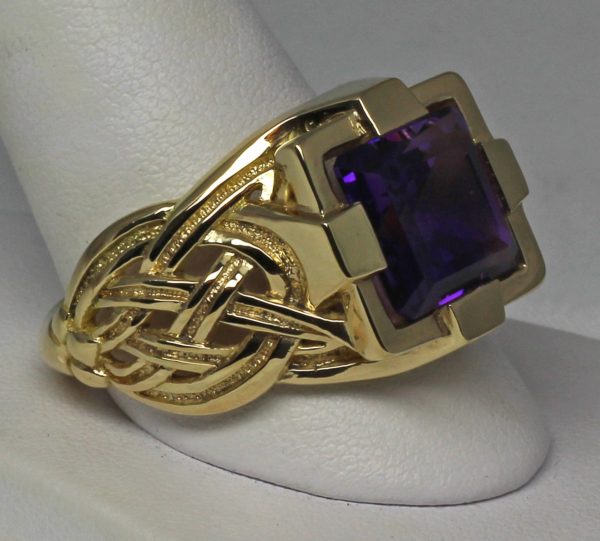 Mans Amethyst Celtic Ring