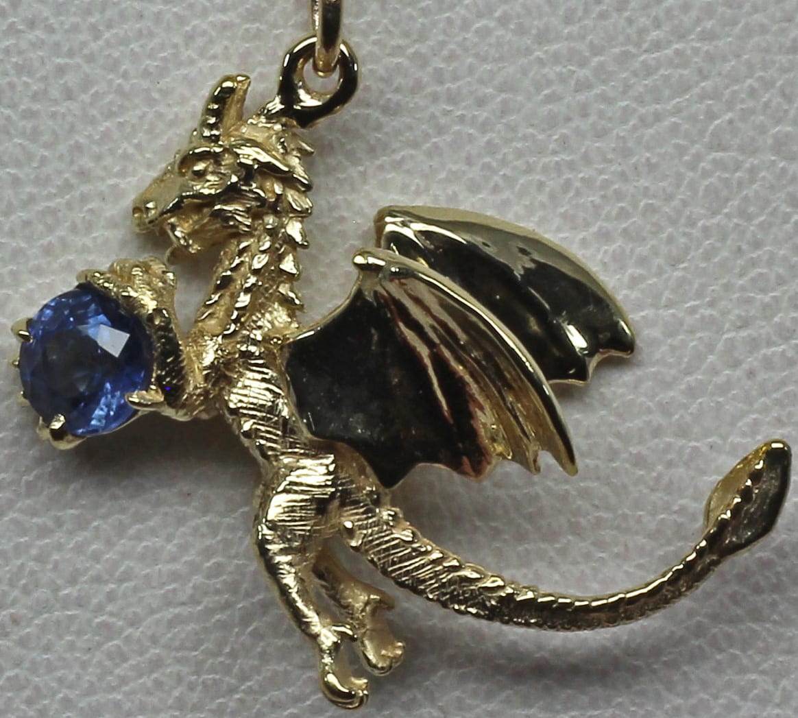 Sapphire Dragon Pendant In 14K Gold - Image 2