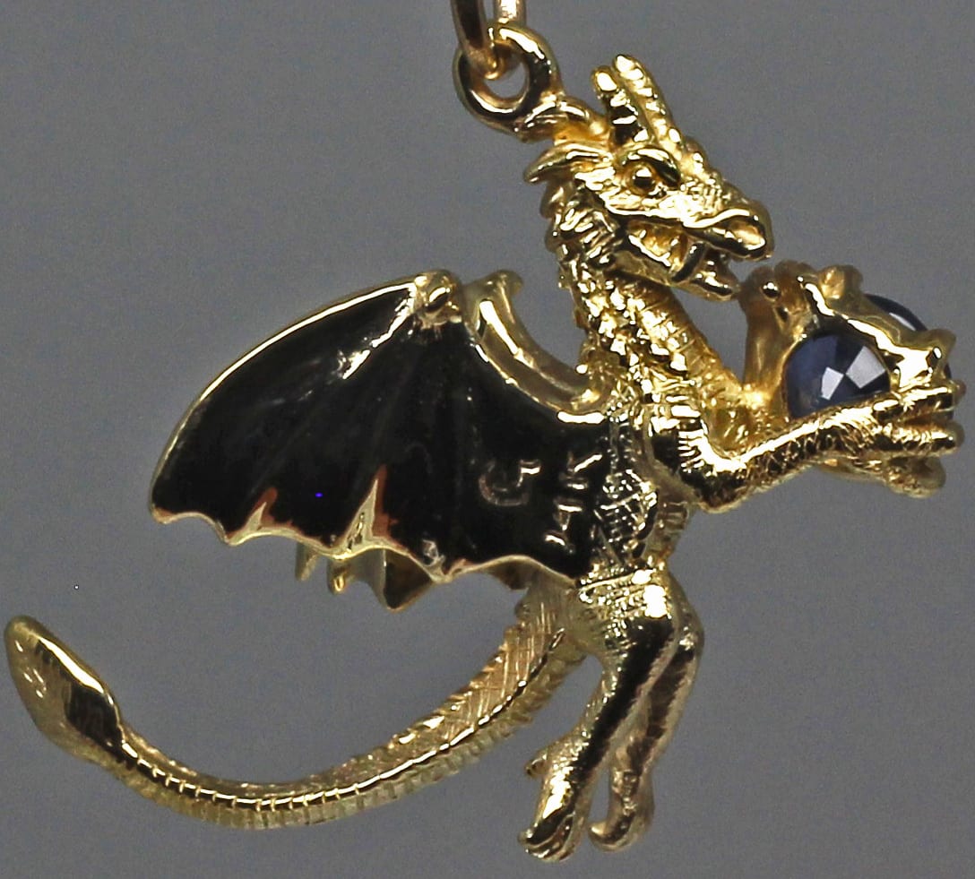 Sapphire Dragon Pendant In 14K Gold - Image 3
