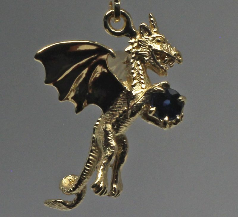 Sapphire-Dragon-earrings in 14K