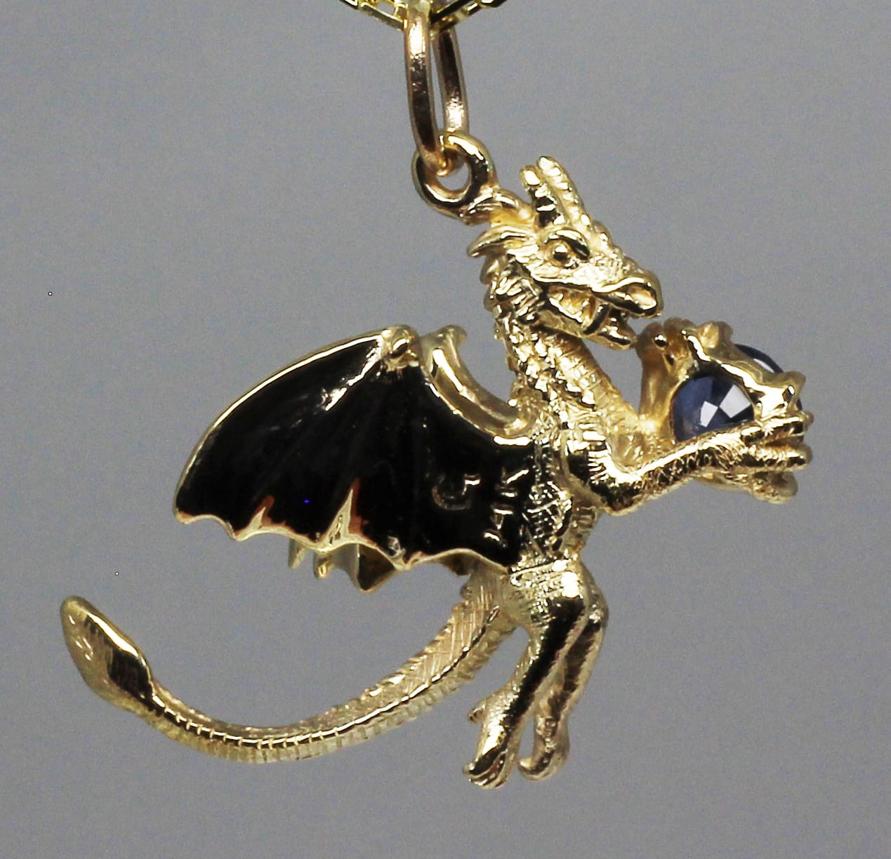 Sapphire Dragon Pendant In 14K Gold - Image 5